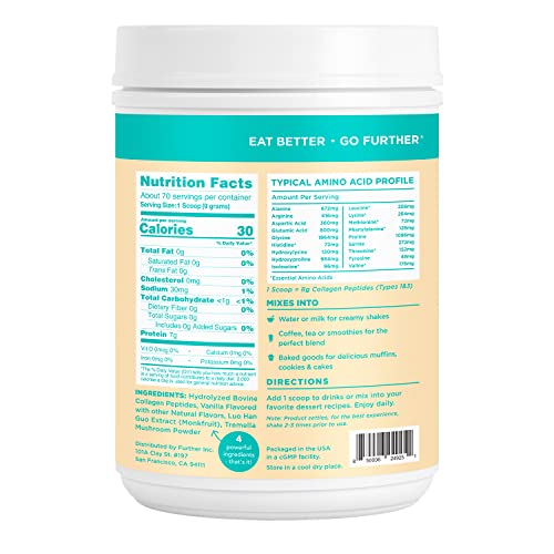 Further Food Best Collagen Peptides Powder Vanilla Flavored Keto Grass-Fed Collagen Further Food uk supplements