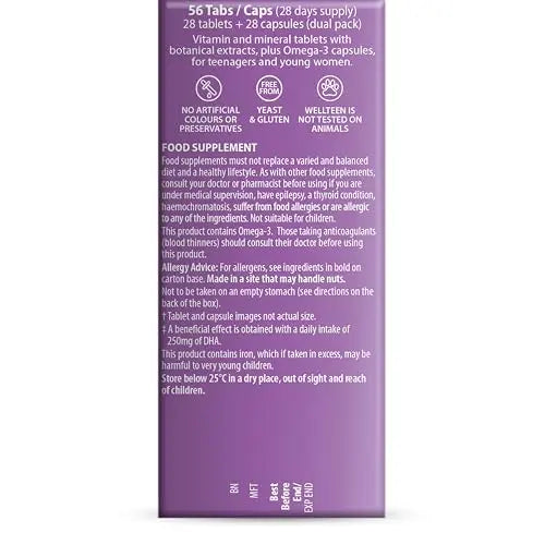 Vitabiotics Wellteen Her Plus Omega-3 - Advanced Nutritional Support for Teenagers and Young Women Ages 13-19 Wellteen uk supplements