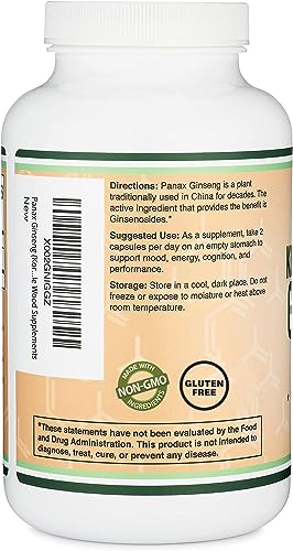Ginseng Capsules (Korean Red Ginseng Extract, Panax Ginseng 10% Ginsenosides) Double Wood Supplements uk supplements
