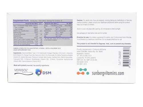 Sunberg Collagen Liquid Shots - 10000mg Collagen Supplement Type I,II,III Hyaluronic Acid Bodygenix uk supplements