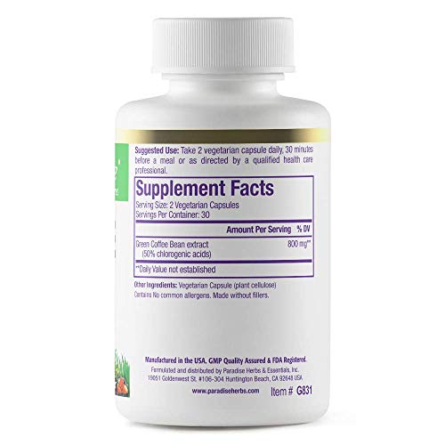 Paradise Herbs Green Coffee Bean, Vegan, Gluten Free, Non GMO, Active Whole Spectrum Paradise Herbs uk supplements