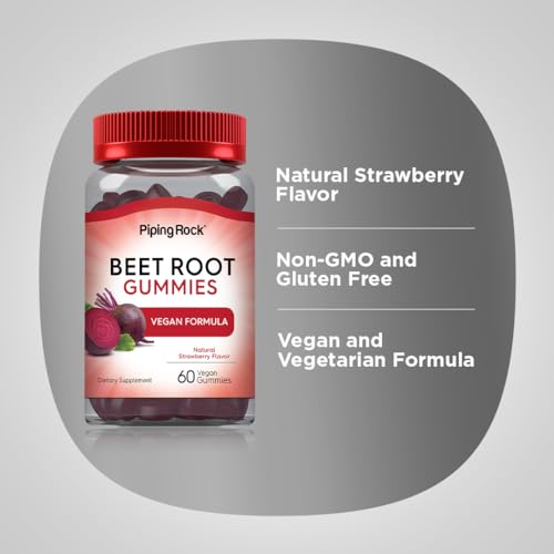 Beet Root Gummies | 60 Count | with Nitrates and Black Pepper Extract | Nitric Oxide Piping Rock uk supplements