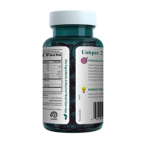 NEURIVA Brain + Energy Gummies, Nootropic Brain Supplements for Focus and Concentration with Neurofactor, Vitamin B12 & Caffeine for an Energy Boost*, 75ct Natural BlackBerry NEURIVA uk supplements