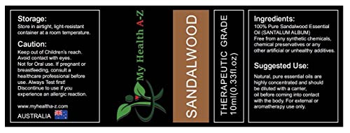 My Health A-Z Sandalwood Essential Oil, Organic 10ml (Santalum Album) Extracted My Health A-Z uk supplements