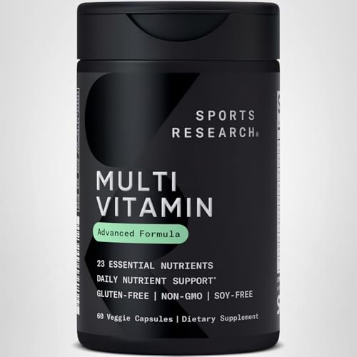 Sports Research® Multivitamin – Advanced Formula - 23 Essential Vitamins & Minerals with CoQ10 & Iodine - Daily Nutrient Support*- Non-GMO Tested & Gluten-Free -60 Veggie Capsules Sports Research uk supplements