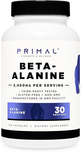 Primal Beta-Alanine Capsules 3400mg (30 Servings, 120 Capsules) - Supplement, Gluten Primal uk supplements