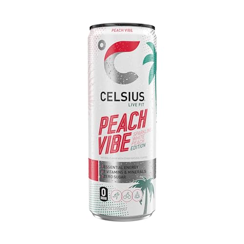CELSIUS Sparkling Peach Vibe, Functional Essential Energy Drink 12 Fl Oz (Pack of 12) CELSIUS uk supplements