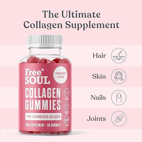 Collagen Gummies, Marine Collagen Supplement with Effective Type 1 Hydrolysed Collagen Peptides Free Soul uk supplements