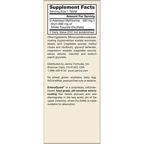 Jarrow Formulas SAMe Supplement 400 mg - 60 Tablets - High Concentration of Active S,S Form - Supports Joint Health, Liver Function, Brain Metabolism, Balanced Mood & Antioxidant Defense - 60 Servings Jarrow Formulas uk supplements