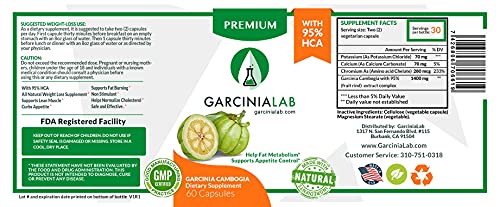 Garcinia Cambogia Extract 100% Pure 95% HCA Pharmaceutical Grade 60 Capsules 1 Month GarciniaLab uk supplements