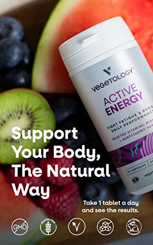 Vegetology Energy Supplements – Iron, Vitamin C & B2, B12, Folate & More – Vitamin Supple VEGETOLOGY uk supplements