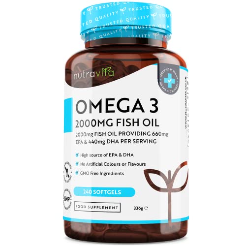 Omega 3 2000mg with 660mg EPA & 440mg DHA per Serving - 240 Softgel Capsules Nutravita uk supplements