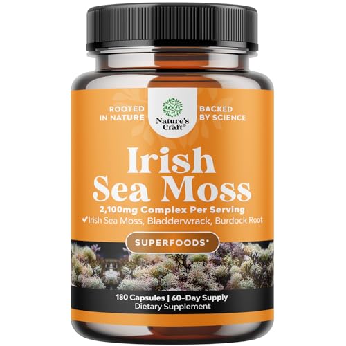 Organic Irish SeaMoss Capsules - Sea Moss and Bladderwrack Capsules with Burdock Natures Craft uk supplements