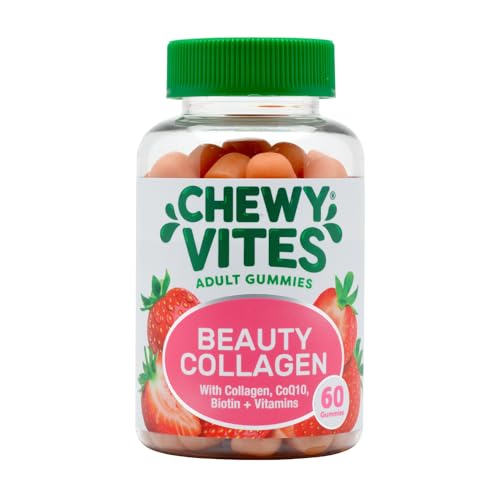 Chewy Vites Beauty Collagen 60 Gummy Vitamins |Hydrolised Collagen, CoQ10, Biotin + Vitamins | 1 Month Supply | Real Fruit Juice | Berry Flavour | 2-a-Day | CHEWY VITES uk supplements