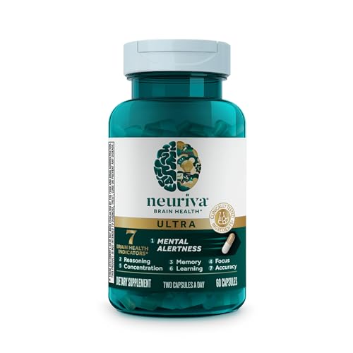 NEURIVA Ultra Decaffeinated Clinically Tested Nootropic Brain Supplement for Mental Alertness, Memory, Focus & Concentration, Cognivive, Neurofactor, Phosphatidylserine, Vitamins B6 B12, 60 Capsules NEURIVA uk supplements