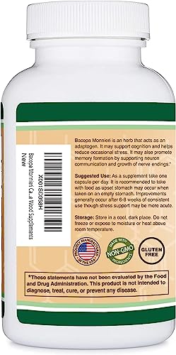 Bacopa Monnieri Capsules 20% Bacosides 450mg, 90 Count (Manufactured in USA Double Wood Supplements uk supplements