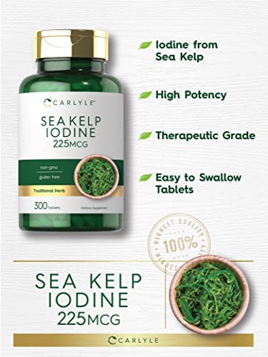 Sea Kelp Iodine Supplement | 225mcg | 300 Tablets | Non-GMO, Gluten Free | Traditional Carlyle uk supplements