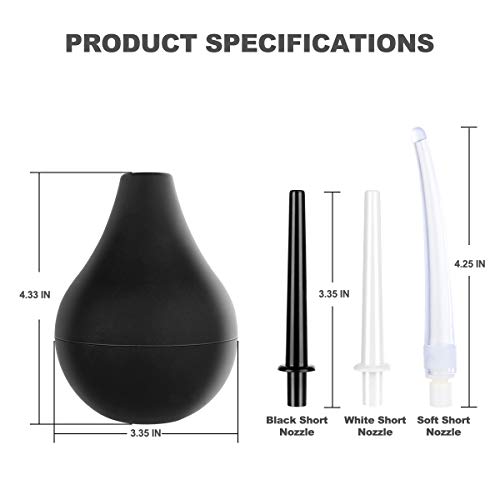 RANEU Enema Bulb Douche Enema Kit for Women & Men with 3 Nozzles (Black, 4 Piece Set) RANEU uk supplements