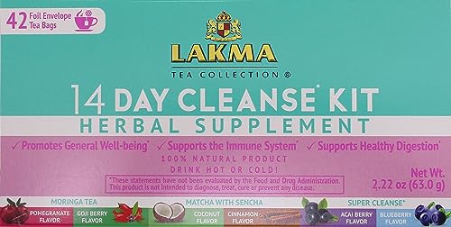 Lakma 14 Day Cleanse Kit Green Tea - 42 Tea Bags HYLEYS uk supplements