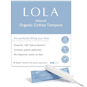 LOLA Organic Cotton Tampons, 8 Count - Tampons Regular, Period Feminine Hygiene Products LOLA uk supplements