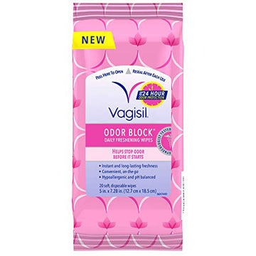 Vagisil Odor Block Daily Freshening Wipes for Feminine Hygiene in Resealable Pouch Vagisil uk supplements