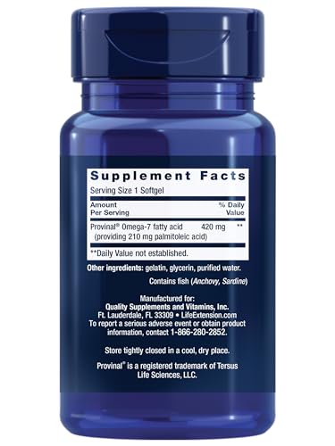 Provinal Purified Omega-7 - Daily Essential Omega 7 Fatty Acids Supplement, Palmitoleic Life Extension uk supplements