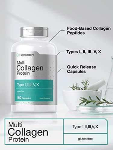 Multi Collagen Protein 2000 mg | 180 Capsules | Type I, II, III, V, X | Collagen Peptide Pills Horbäach uk supplements