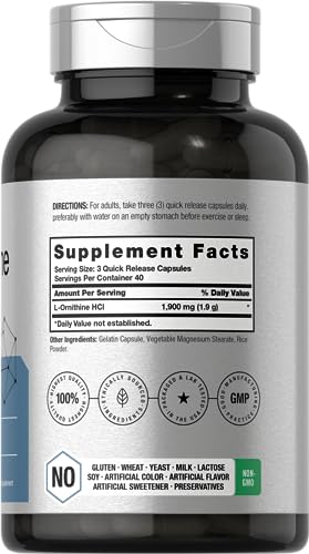 L Ornithine HCl | 1900mg | 120 Capsules | Non-GMO & Gluten Free Supplement Horbäach uk supplements