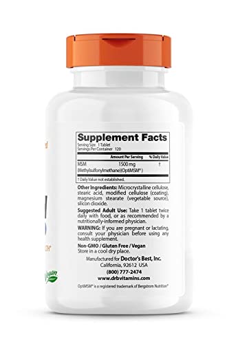 Doctor's Best MSM with OptiMSM, Non-GMO, Gluten Free, Joint Support, 1500 mg Doctor's BEST uk supplements