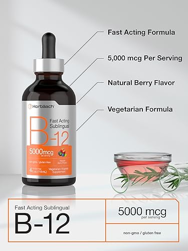 B-12 | 5000mcg | 4oz | Natural Berry Flavor Fast-Acting Sublingual Liquid Vitamin Horbäach uk supplements