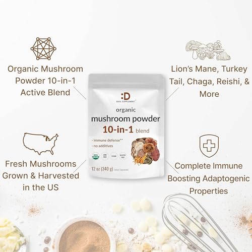 Organic Mushroom Powder Supplement, 12oz – 10 in 1 Active Blend – Turkey Tail, Lions Mane DEAL SUPPLEMENT uk supplements