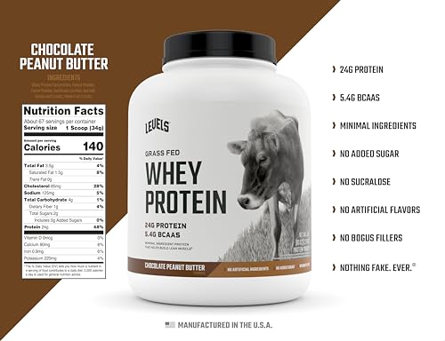Levels Grass Fed 100% Whey Protein, No GMOs, Chocolate Peanut Butter, 5LB Levels Nutrition uk supplements