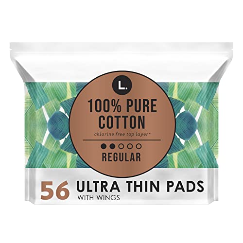 L. Pure Cotton Topsheet Pads for Women, Regular Absorbency, Ultra Thin Pads with Wings L. uk supplements