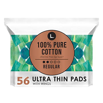 L. Pure Cotton Topsheet Pads for Women, Regular Absorbency, Ultra Thin Pads with Wings L. uk supplements