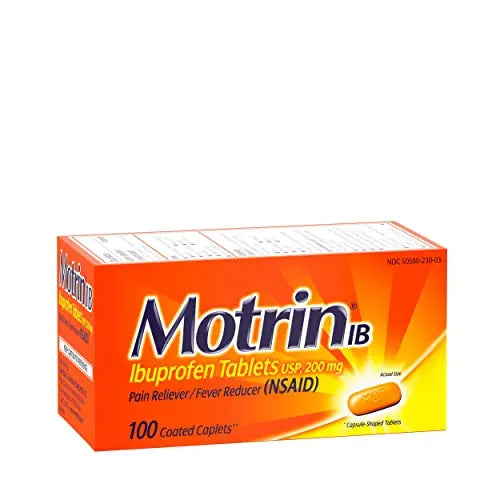 Motrin IB, Ibuprofen 200mg Tablets, Pain Reliever & Fever Reducer for Muscular Aches, Headache, Backache, Menstrual Cramps & Minor Arthritis Pain, NSAID, 100 Ct Motrin uk supplements