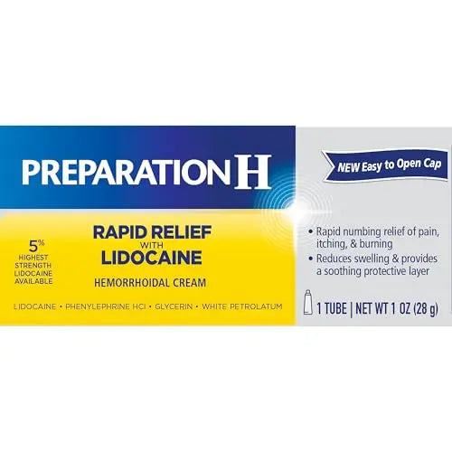 Preparation H Rapid Relief Hemorrhoid Cream with Lidocaine, Numbing Relief for Swelling, Pain, Burning and Itching - 1 Oz Tube Preparation H uk supplements
