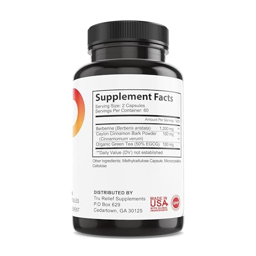 TR TRURELIEF Berberine 1200mg w/Ceylon Cinnamon & Green Tea - 120 Caps TR TRURELIEF uk supplements