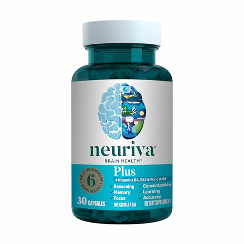 NEURIVA Plus Brain Supplement for Memory and Focus Clinically Tested Nootropics for Concentration for Mental Clarity, Cognitive Enhancement Vitamins B6, B12, Phosphatidylserine 30 Capsules NEURIVA uk supplements