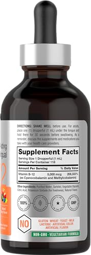B-12 | 5000mcg | 4oz | Natural Berry Flavor Fast-Acting Sublingual Liquid Vitamin Horbäach uk supplements