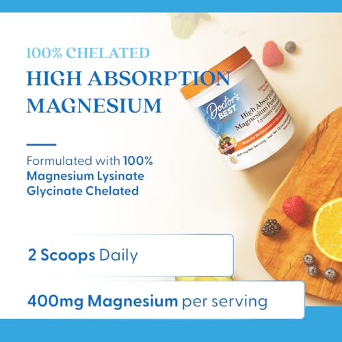 Doctors Best High Absorption Magnesium Powder Lysinate Glycinate 100% Chelated, Muscle Relaxation & Sleep Support, Gluten Free, Vegan, 100% Chelated Net Wt. 12.1 oz (340 Grams), Fruit Punch Flavor Doctor's BEST uk supplements