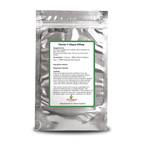 Marine Collagen Capsules - 600mg High Strength Hair, Skin and Joint Supplement VitMan Nutrition uk supplements