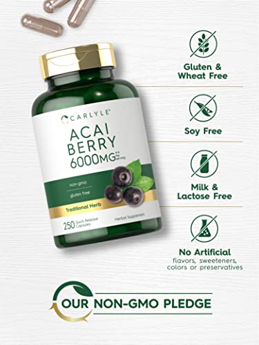 Carlyle Acai Berry Capsules 6000mg | 250 Count | Non-GMO & Gluten Free Acai Berry Carlyle uk supplements