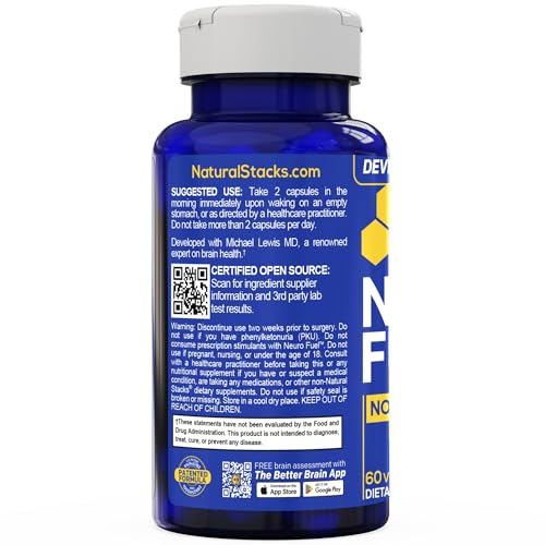 NATURAL STACKS NeuroFuel Nootropic with Zembrin - Doctor Developed Memory & Focus Supplement - Kanna Extract Sceletium Tortuosum - Nootropic Brain Supplement for Focus - 60 Zembrin Capsules NATURAL STACKS uk supplements