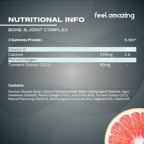 Feel Amazing Bone & Joint Complex Gummies - with Calcium, Vitamin D3 & Marine Collagen - 60 Grapefruit-Flavored Gummies - 30-Day Supply (1) Feel Amazing uk supplements