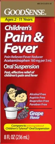 GoodSense Children's Pain and Fever, Acetaminophen 160 mg per 5 mL Oral Suspension, Grape Flavor, 8 FL OZ GoodSense uk supplements