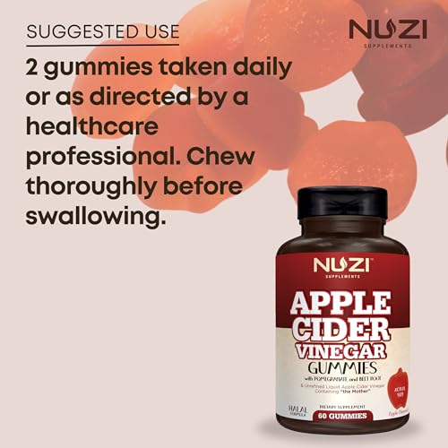 NUZI Apple Cider Vinegar Gummies with Pomegranate & Beetroot | 500 mg | Certified Halal NUZI uk supplements