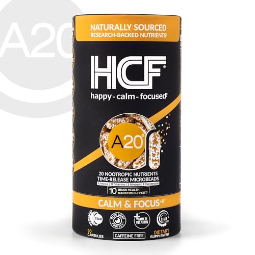 HCF A20 Microbead Brain Health Supplements for Adults for Memory, Focus, Calm, Mood, Alertness, Attention, Vision, Sleep, Immune System, 20 Premium Nootropic Nutrients Multivitamin & 7 Advances® Tech HCF uk supplements