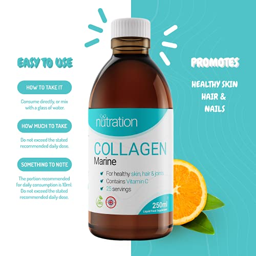Marine Collagen Liquid | 25 x 10ml Servings | Liquid Collagen Drink for Women and Men | Pure Marine Collagen for Strong Bones & Joints Nutration uk supplements