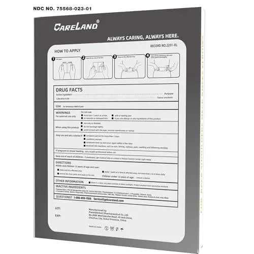 CARELAND 4% Extra Large Lidocaine Patches Maximum Strength Pain Relief Patch XL for Back & Shoulder,Back Pain Relief Products Patches & Flexible Fabric Numbs Away Pain, 6 Ct. CARELAND uk supplements