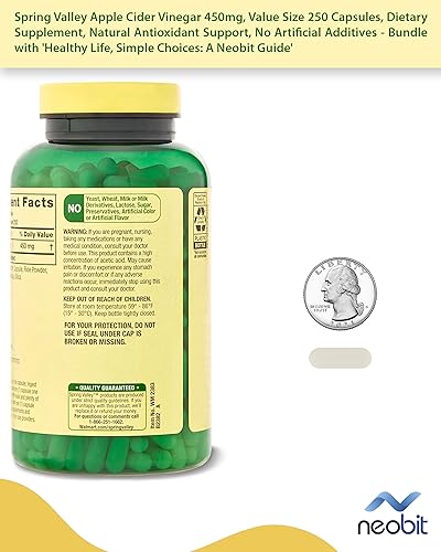 Spring Valley Apple Cider Vinegar 450mg, Value Size 250 Capsules, Dietary Supplement Neobit uk supplements